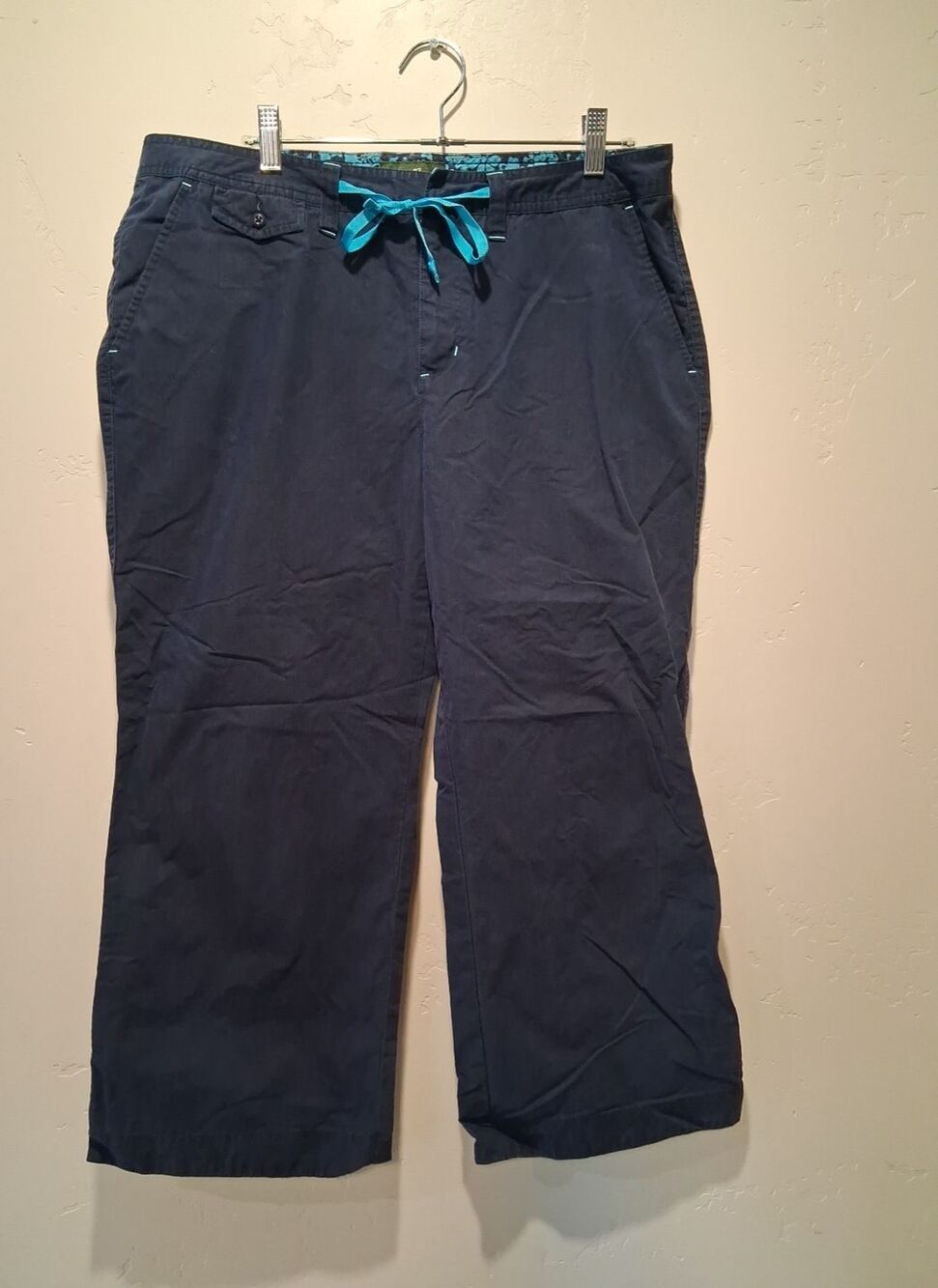Eddie Bauer Wmn's Sz 12R Navy Aqua Straight Leg Mid Rise Cropped Pants Gorpcore